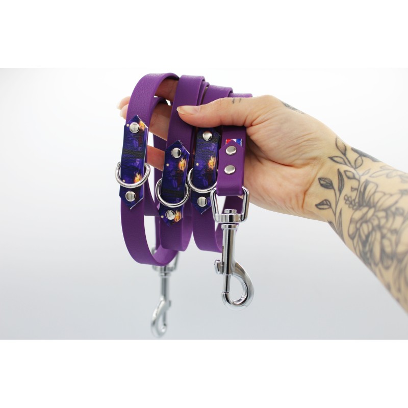 Laisse multipositions Grands Avaux violette – TPU imperméable & motifs UV | B Wild Shop